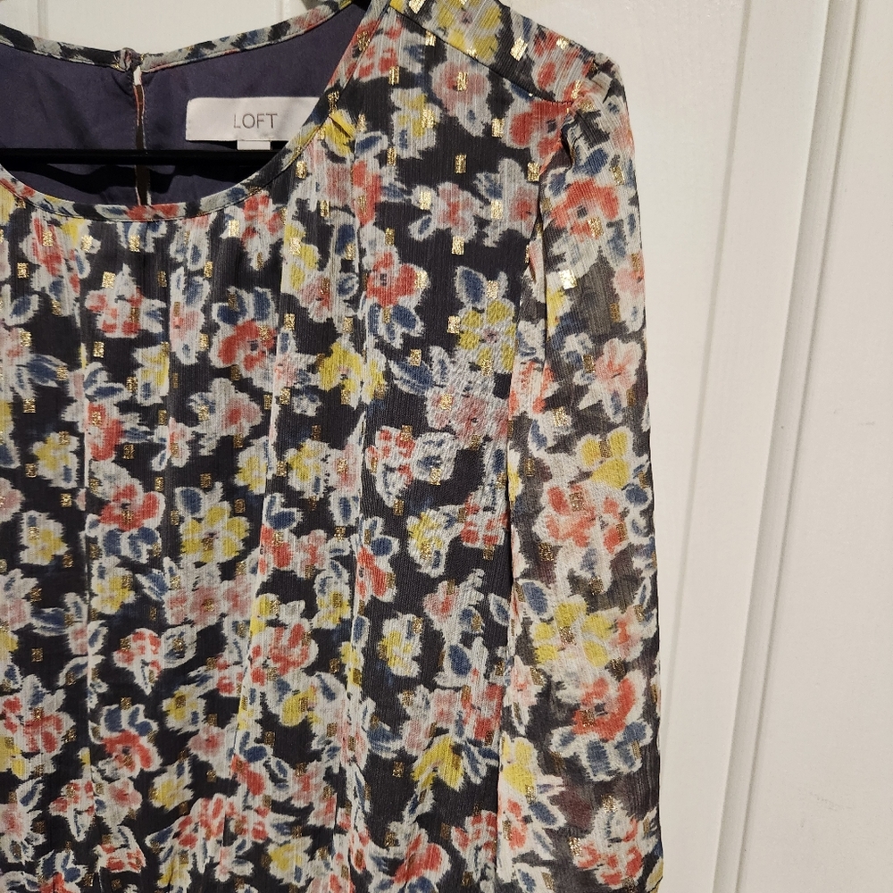 LOFT floral long sleeve chiffon ruffle dress NEW Boho Peasant Tea Party XL - Picture 7 of 7